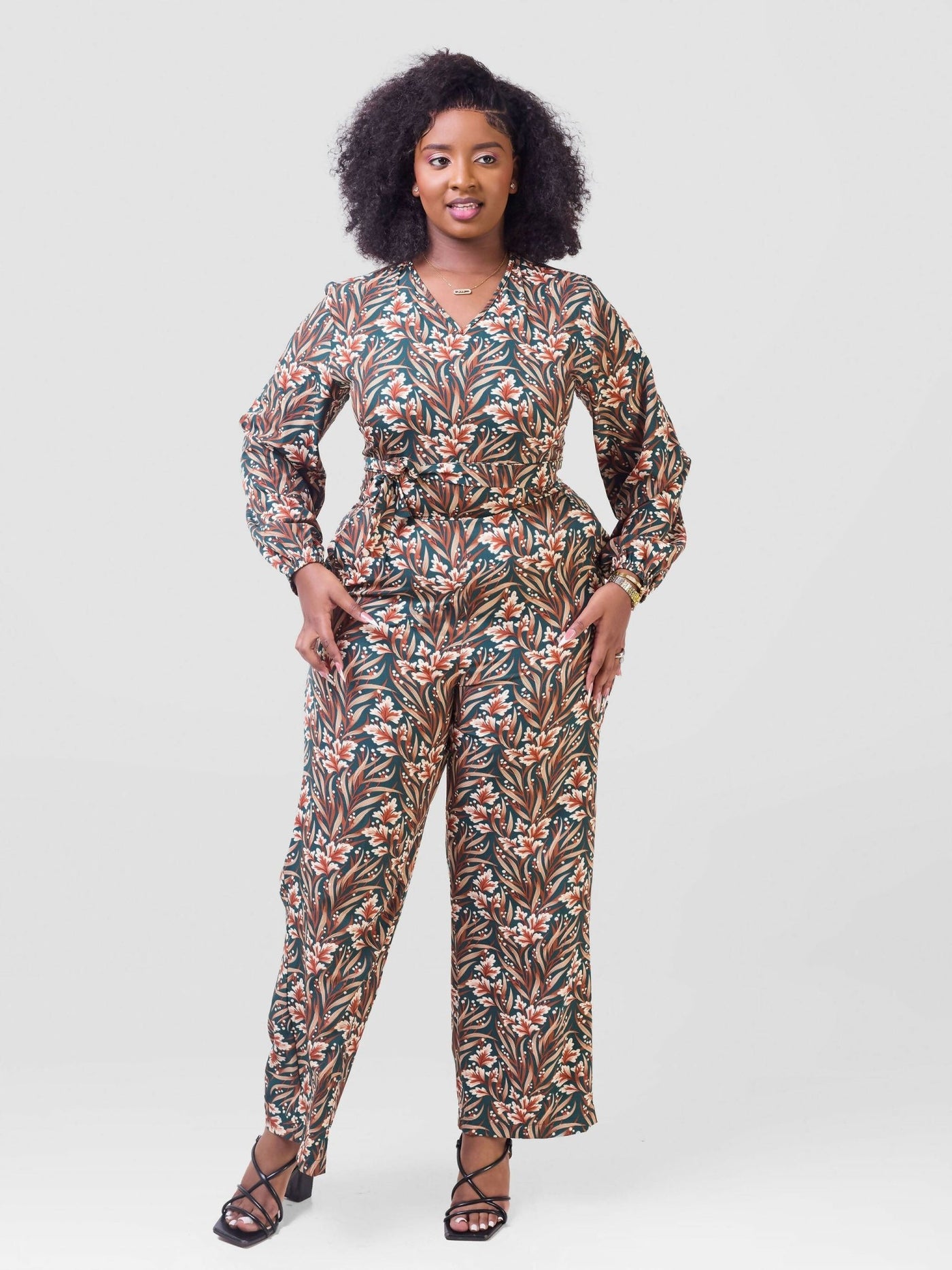 Lizola Wamuhu Jumpsuit - Green / Cream / Brown - Shopzetu