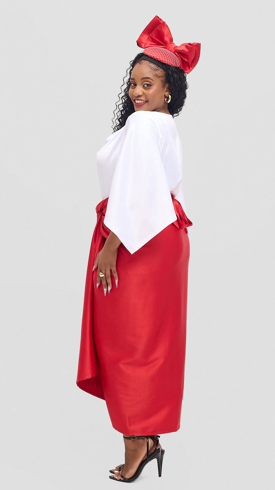 Shona Buba Skirt Set - White / Red