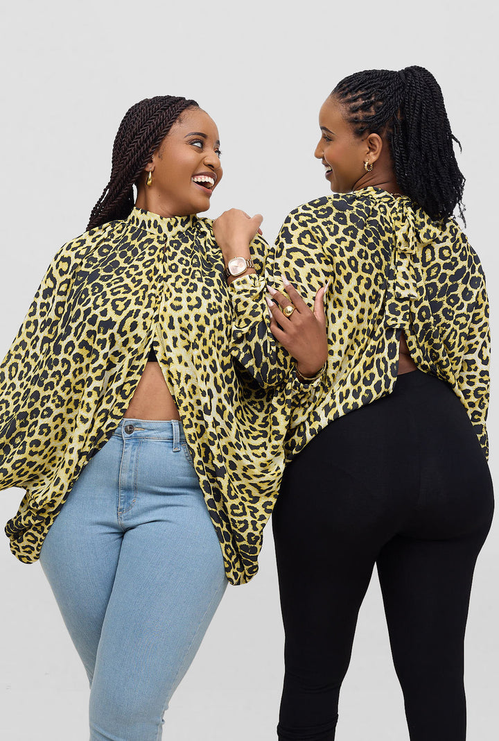 Vazi Afriq Chiffon Top - Cream Animal Print