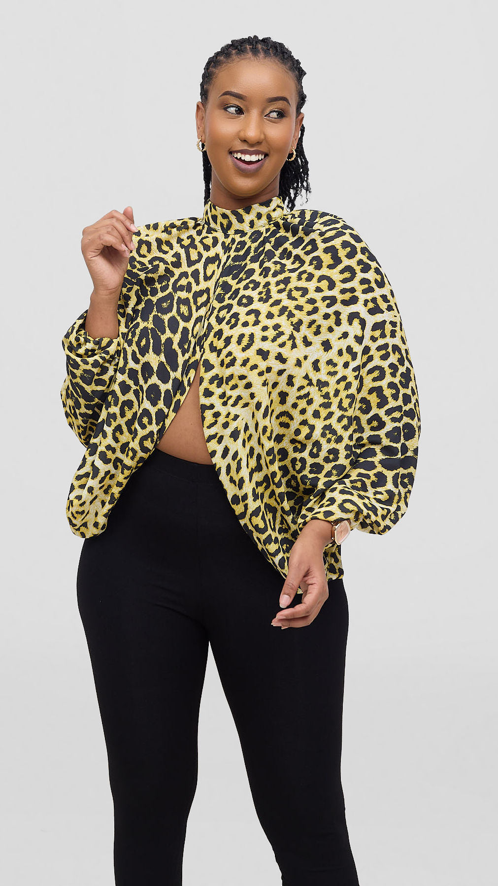 Vazi Afriq Chiffon Top - Cream Animal Print