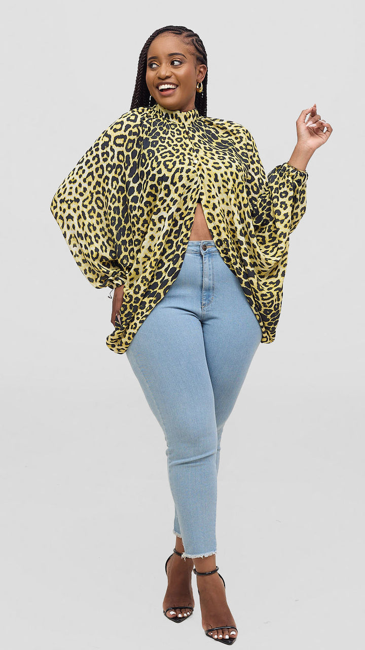 Vazi Afriq Chiffon Top - Cream Animal Print