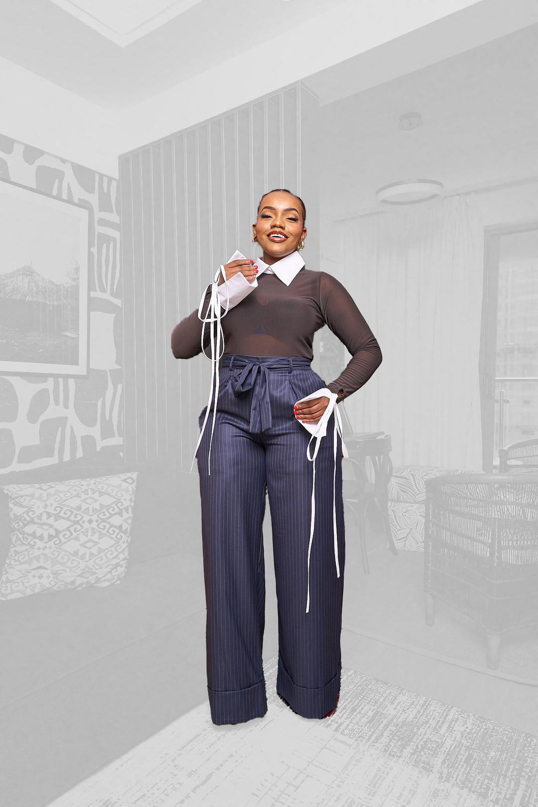 Plainchic Classic Pinstripes Pants - Navy Blue