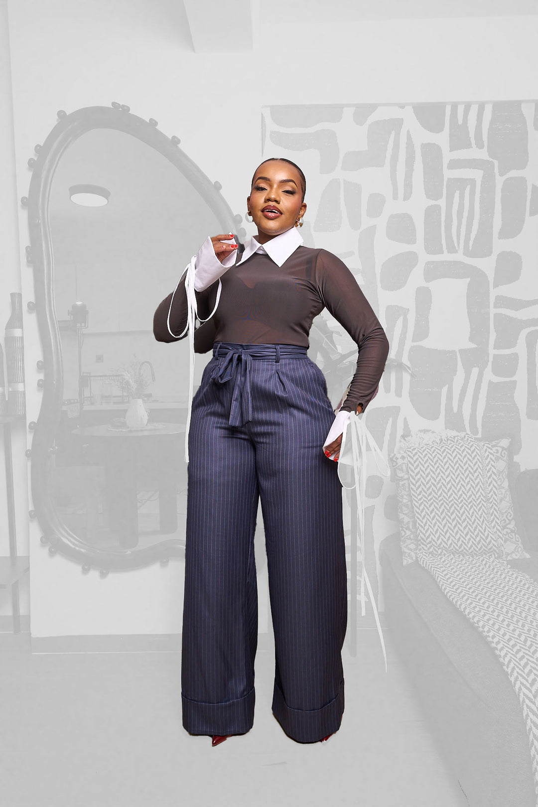 Plainchic Classic Pinstripes Pants - Navy Blue