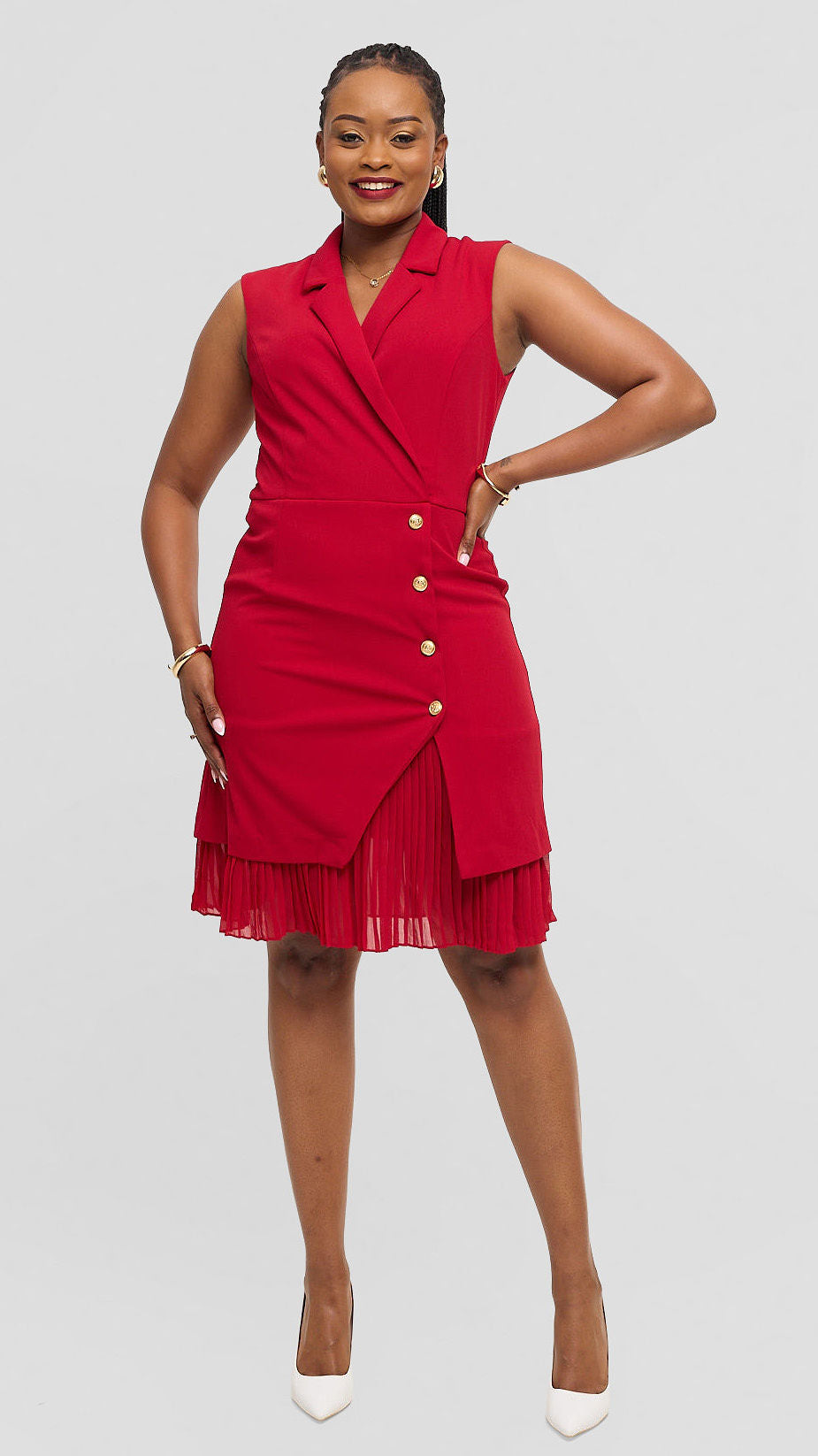 Lucille Couture Shelby Pleated Hem Wrap Dress - Red