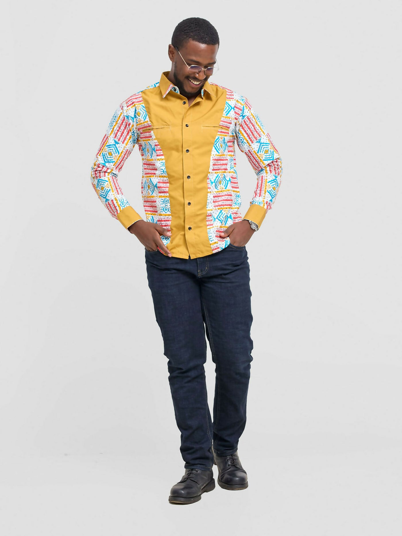 Mendilines Warm African Shirt - Yellow Print - Shopzetu
