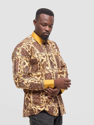 Mendilines Warm African Shirt - Brown Print - Shopzetu