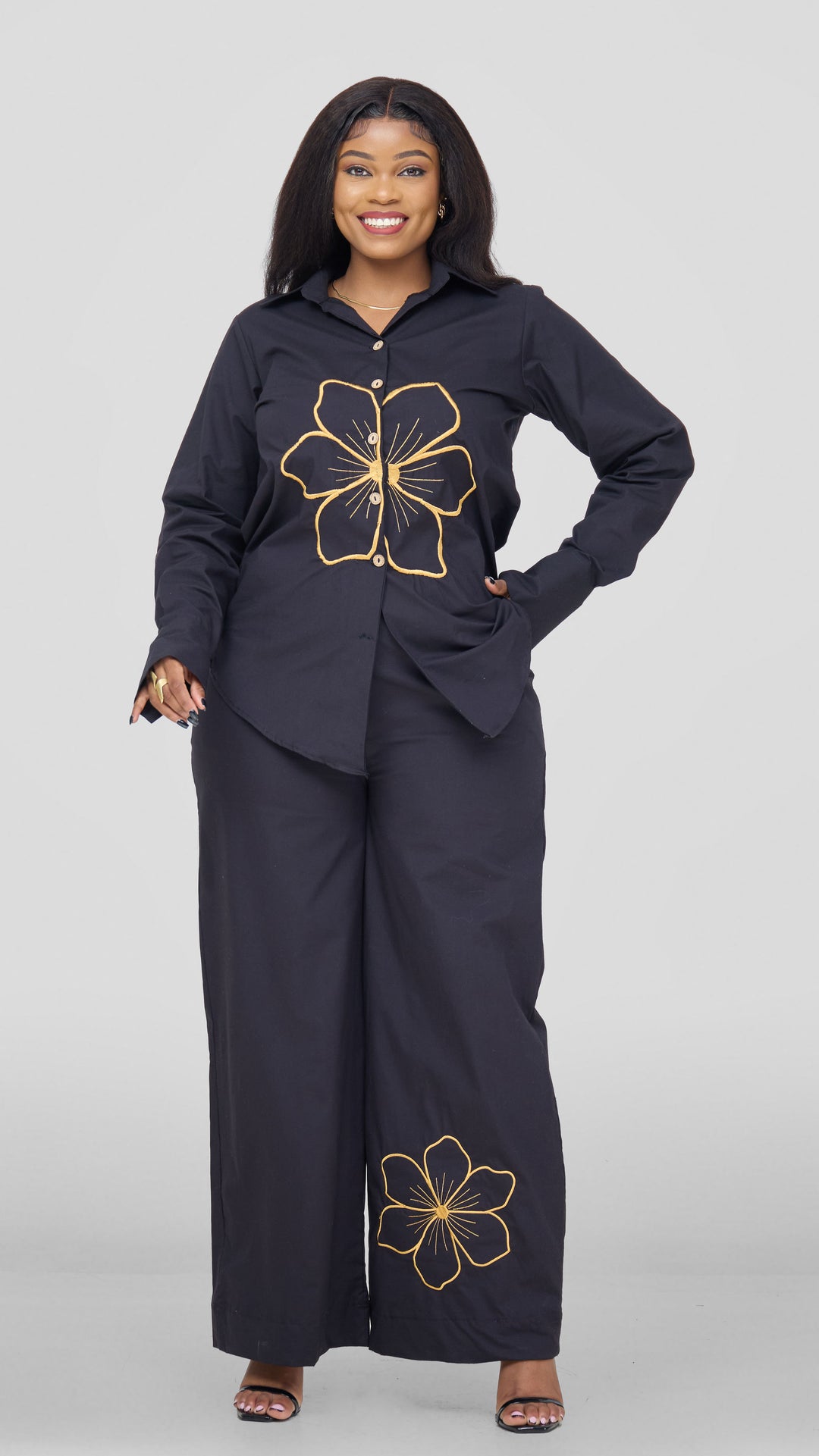 Inroses Joyful Linen Two Pieces Set - Black / Gold