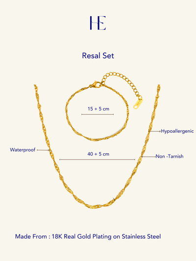 Resal Necklace/Bracelet Set - Gold - Shopzetu