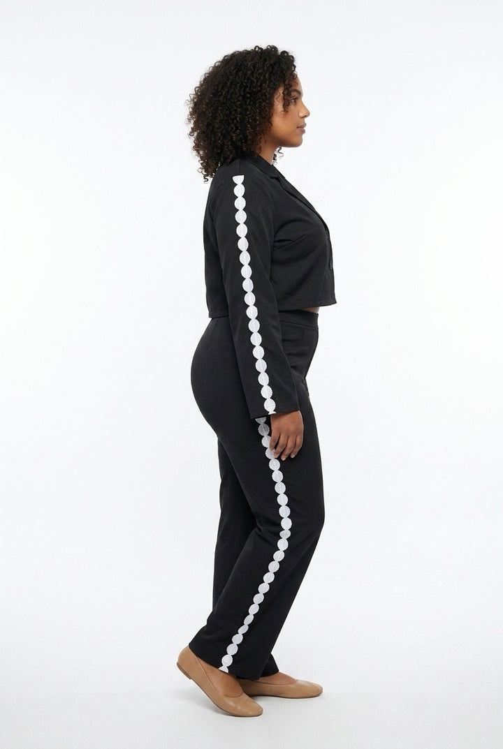 Stylish Sisters Double-Breasted Cropped Blazer and Trouser Set - Black