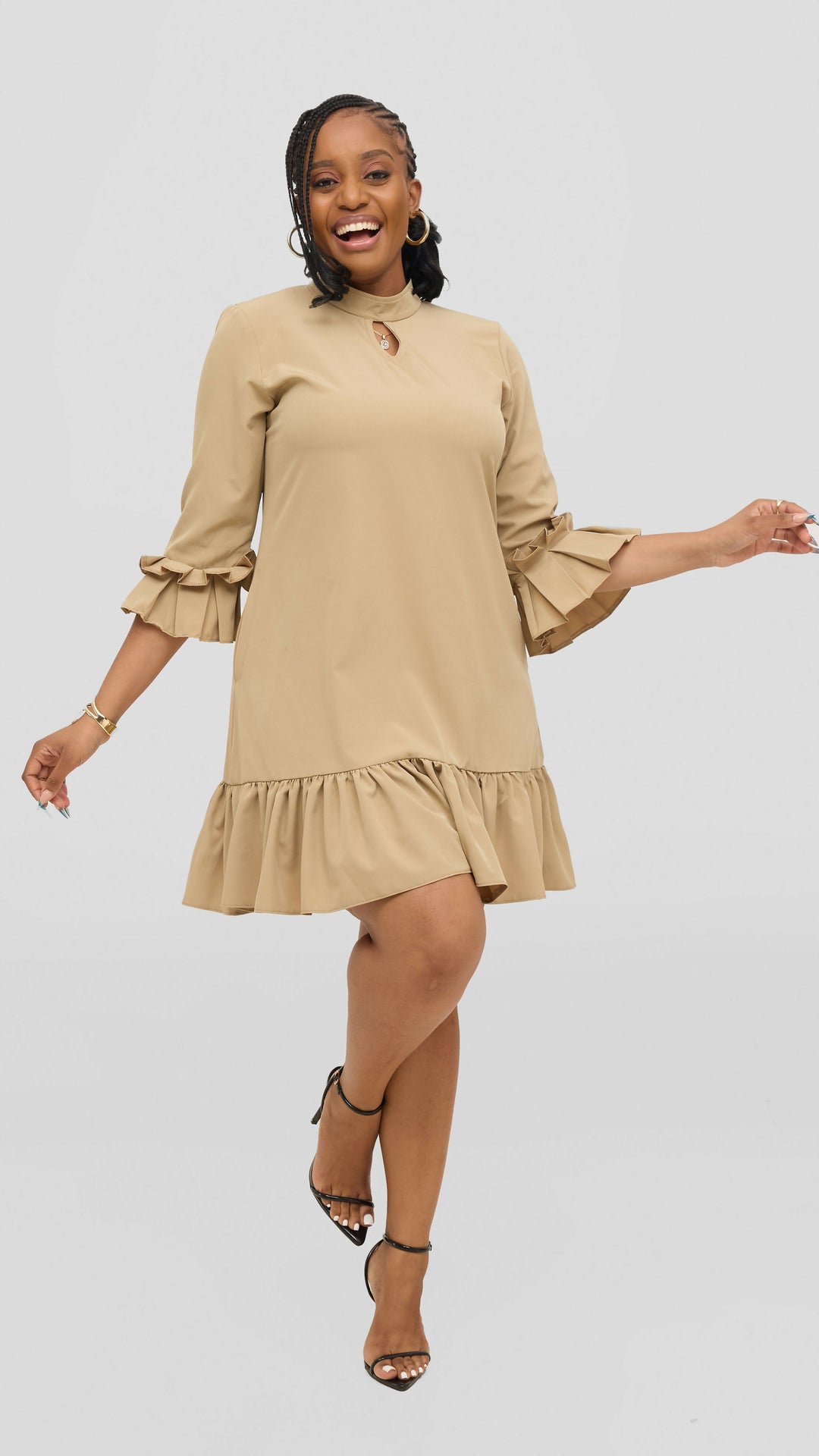 Jolly Fancy Wear Curvy Plus Size Tanua Shift Dress - Beige