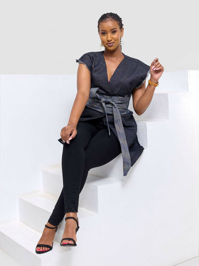 Hisi Studio Likiwaka Liote Vest Coat - Navy Blue
