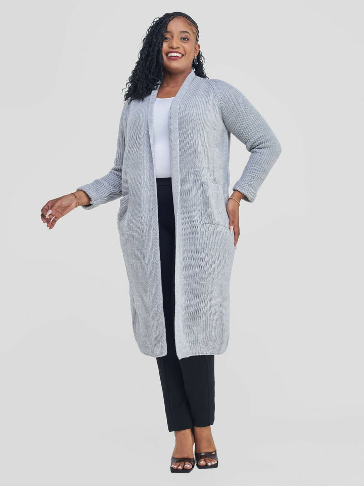 Anel’s Knitwear Midi Kimono - Light Grey - Shopzetu