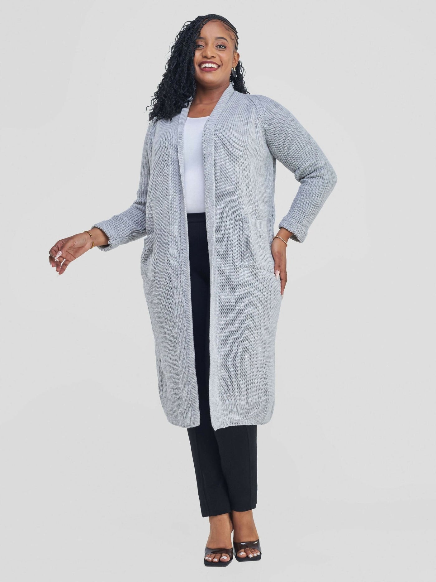Anel’s Knitwear Midi Kimono - Light Grey - Shopzetu