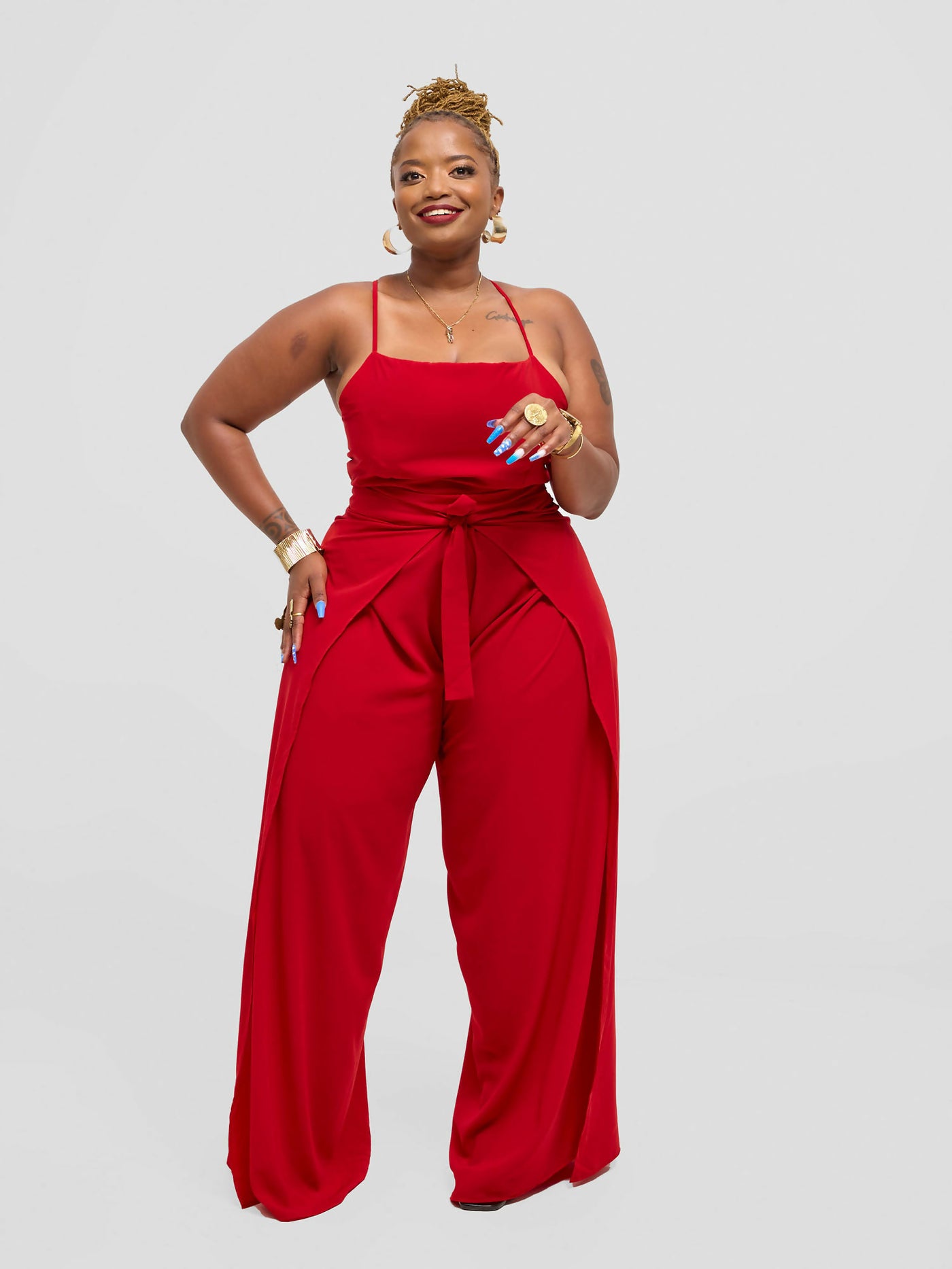 Elsie Glamour Amara Wrap Jumpsuit - Red - Shopzetu