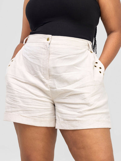 Inroses Hub Linen Shorts - Cream