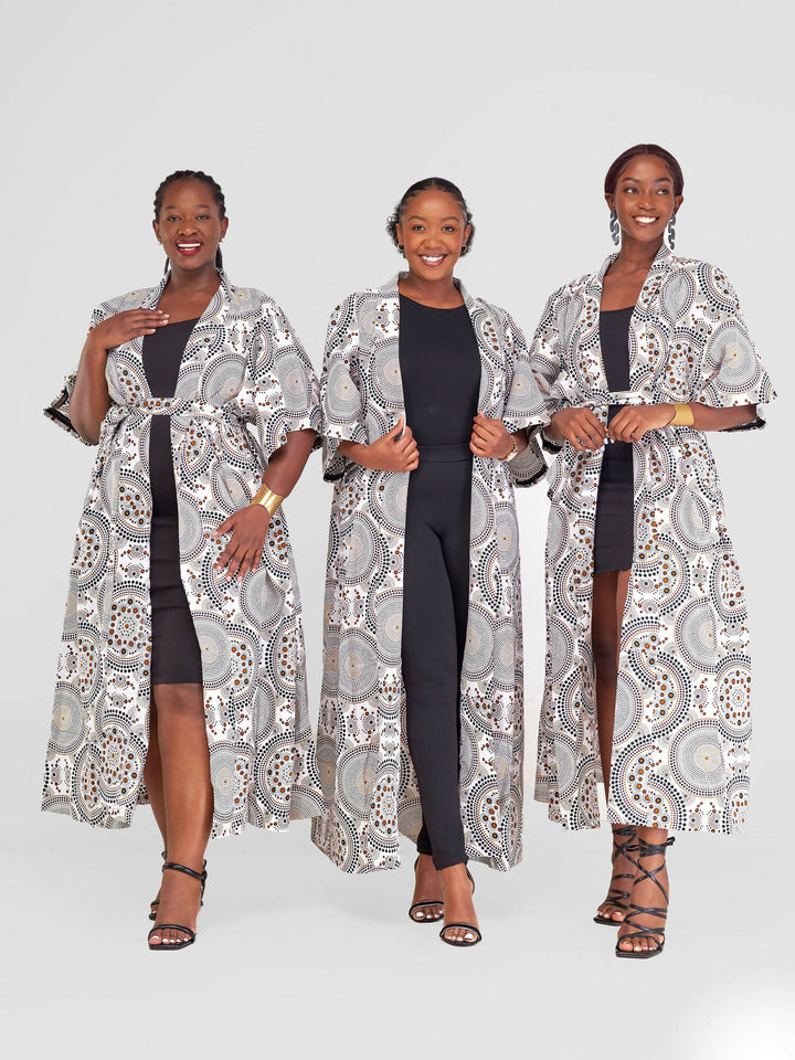 Simbaress Kanga Long Kimono - White / Black / Brown
