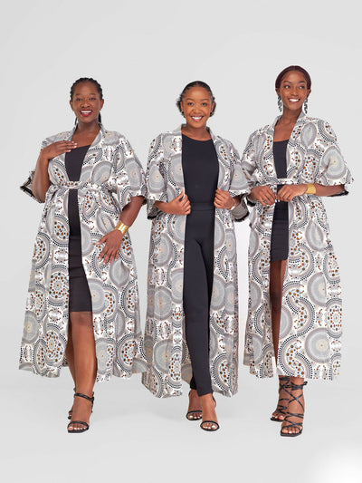Simbaress Kanga Long Kimono - White / Black / Brown