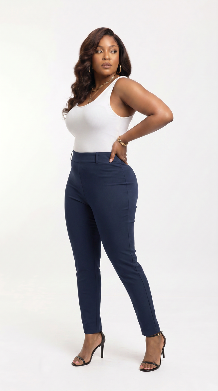 Vivo Slim Fit Pants in Crepe - Navy