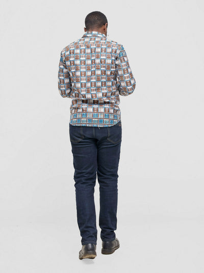 Mendilines Warm African Shirt - Brown / Blue Print - Shopzetu