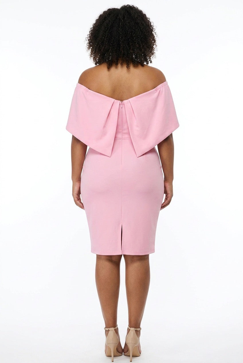 Stylish Sisters Off-The-Shoulder Bardot Bodycon Midi Dress - Pink