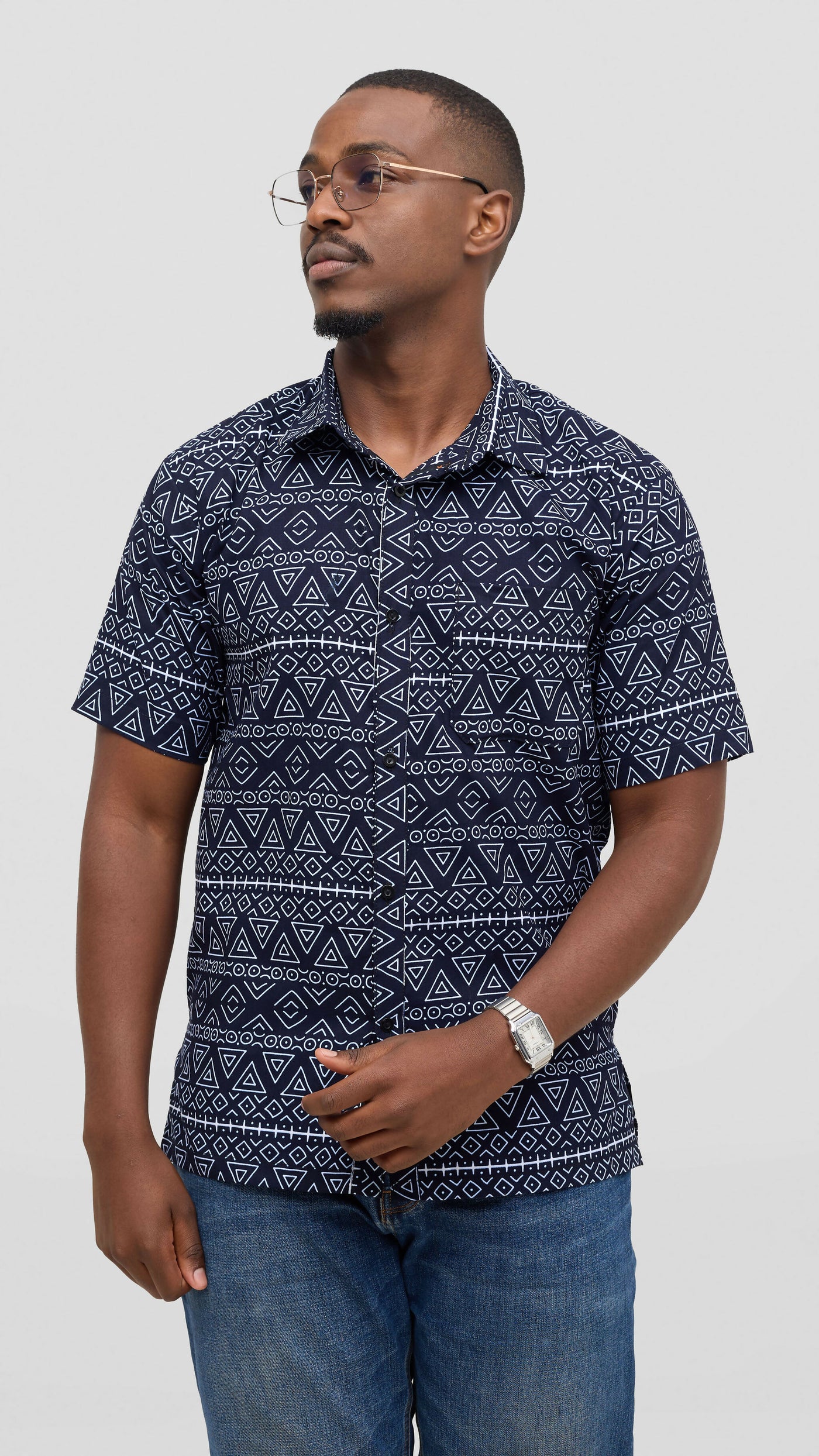 Rafiki Threads Curvy Plus Size African Heritage Shirt - Blue