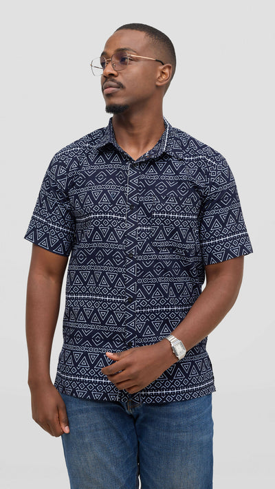 Rafiki Threads Curvy Plus Size African Heritage Shirt - Blue