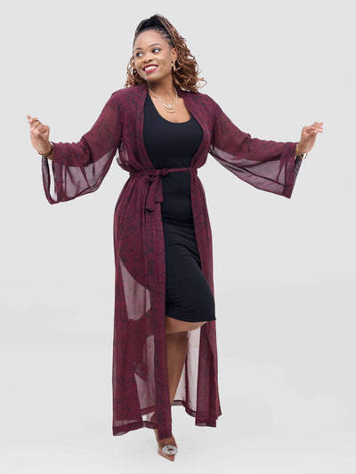 Lizola Katie Kimono - Maroon / Black - Shopzetu
