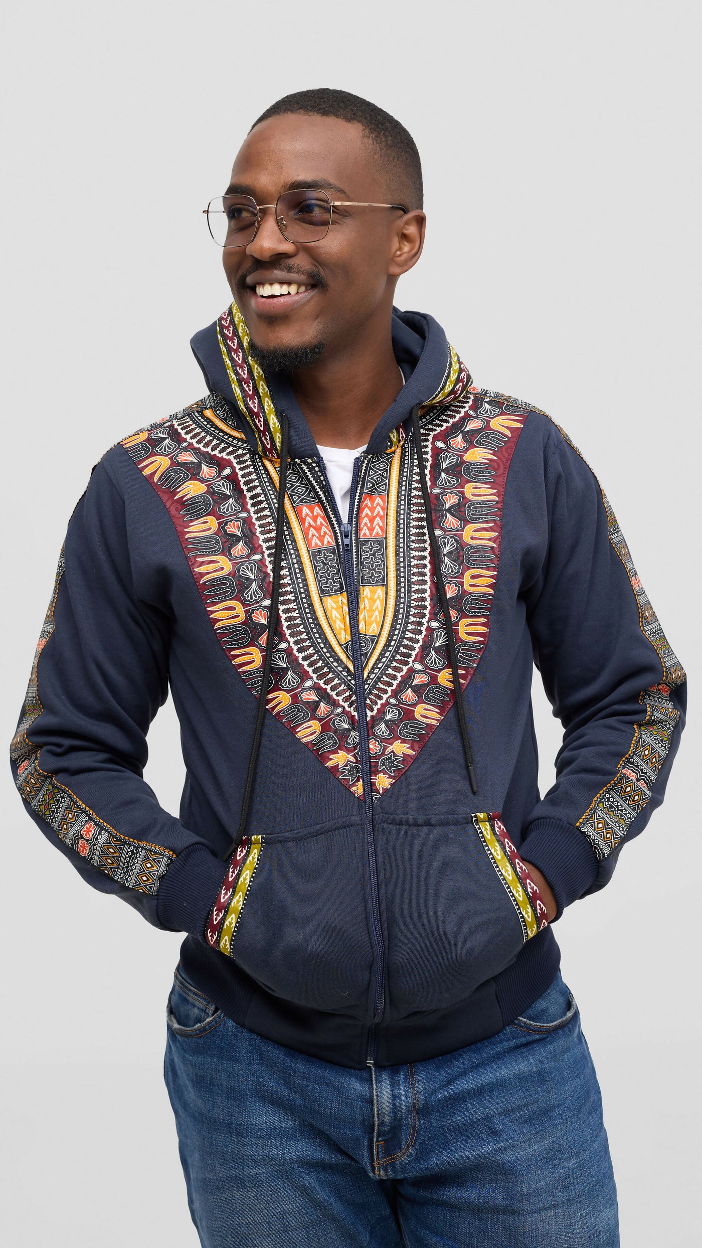 Rafiki Threads Curvy Plus Size Dashiki Hoodie - Navy Blue