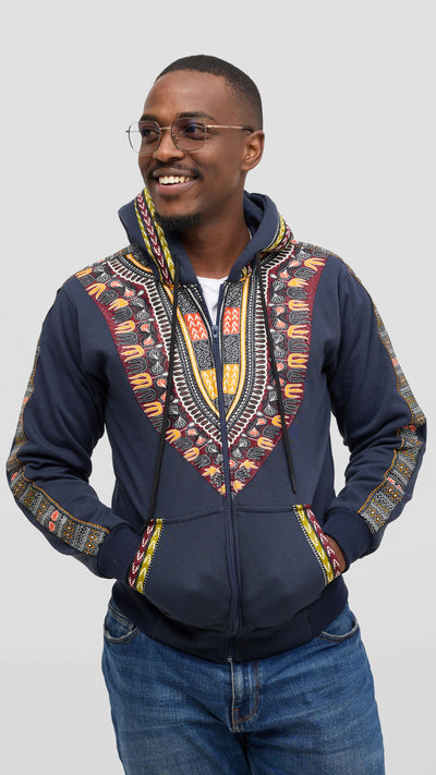 Rafiki Threads Curvy Plus Size Dashiki Hoodie - Navy Blue