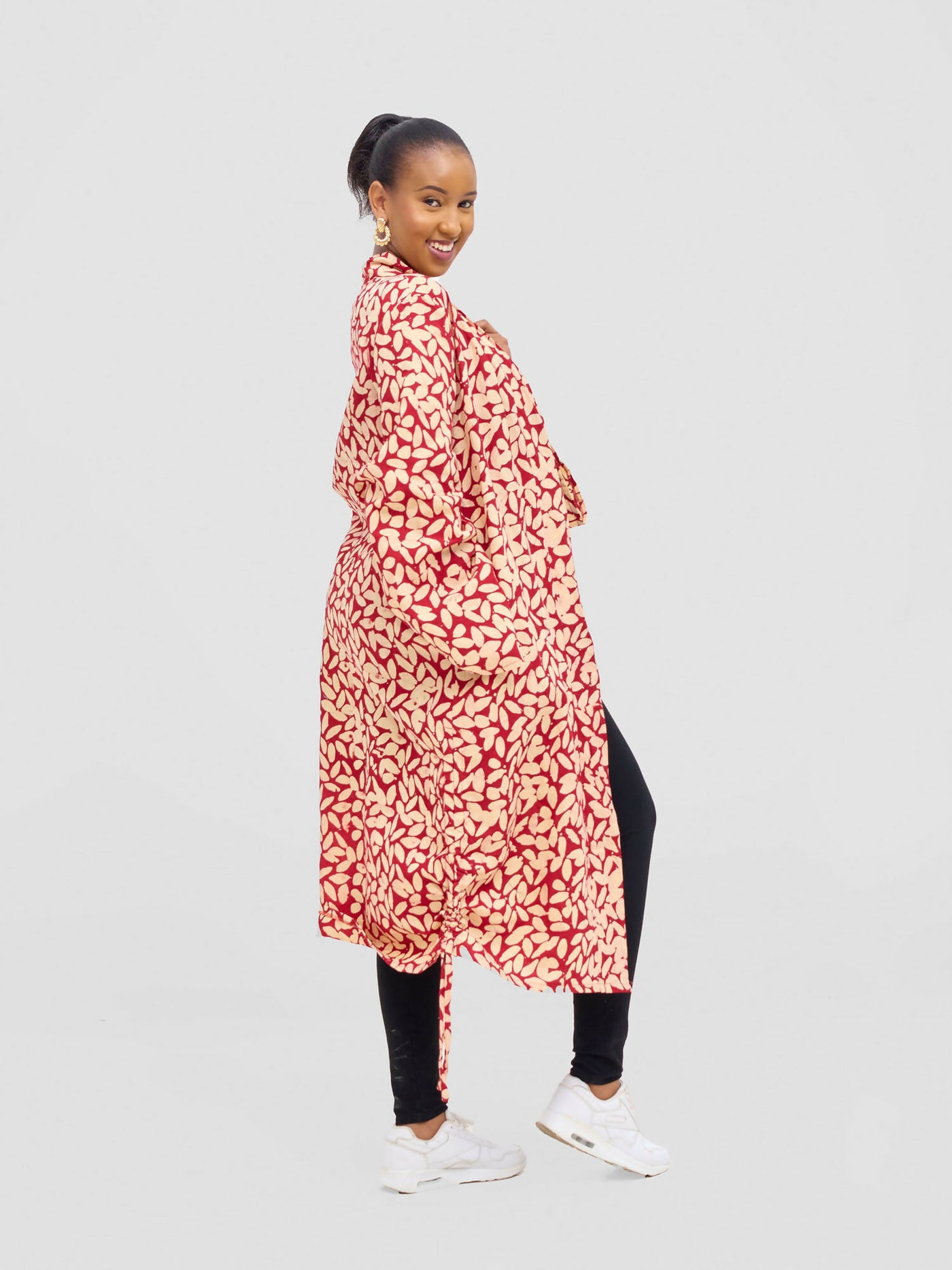 Vivid Afrikana Sanaa Kimono - Maroon / Cream - Shopzetu