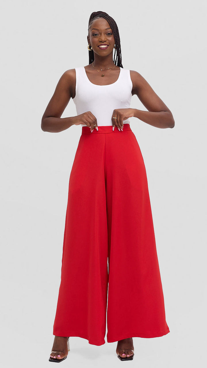 Zambarau Apparel Mwanzo Wide Leg Palazzo Pants - Red