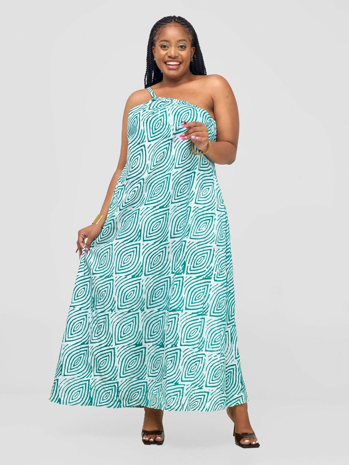 Inroses Hub Batiki Dress - White / Aqua Blue - Shopzetu