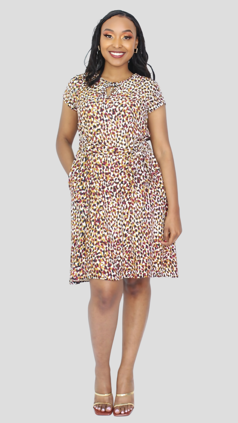 The Fashion Frenzy Curvy Plus Size Faraja Leopard Print Shift Dress â€“ Brown