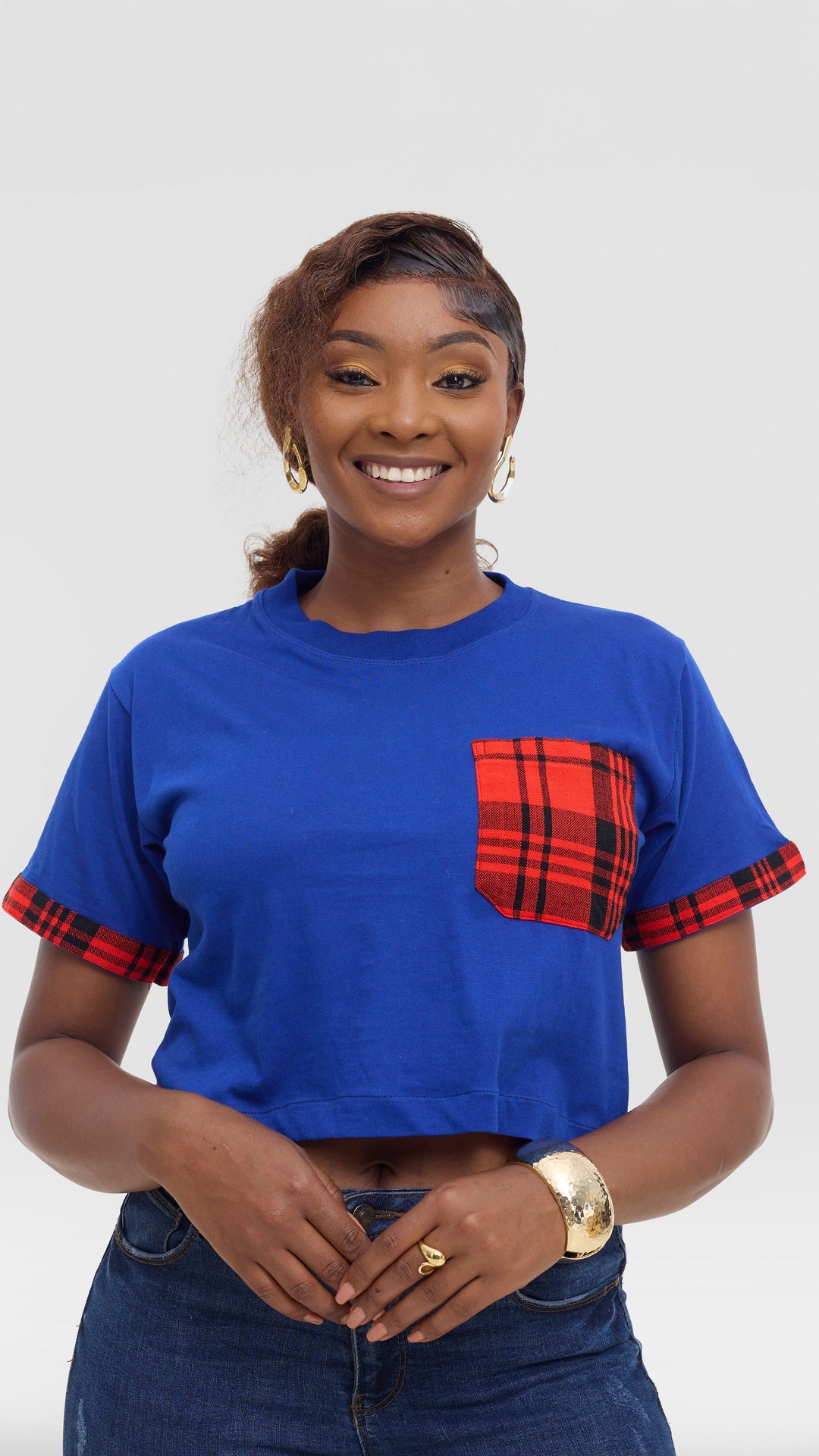Princess Affair Plain Crop Tshirt with Maasai Detail - Royal Blue