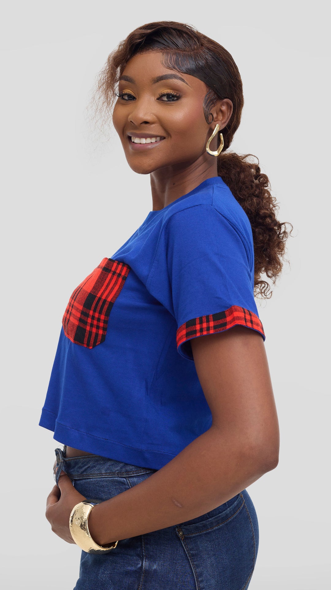 Princess Affair Plain Crop Tshirt with Maasai Detail - Royal Blue
