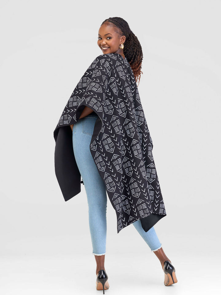 African Yuva Ndege Reversible Cape Poncho - Black
