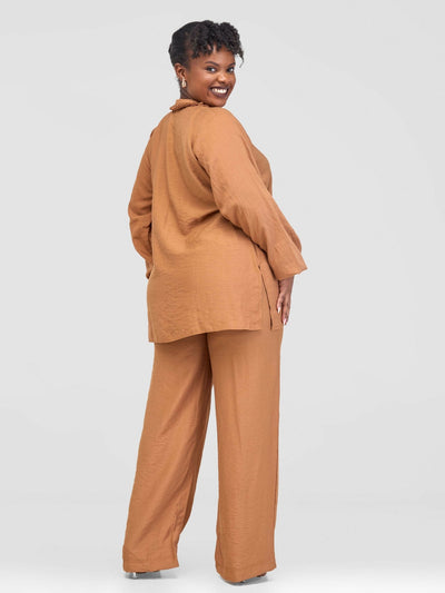 Inroses Linen Pant Set - Nude / Brown - Shopzetu