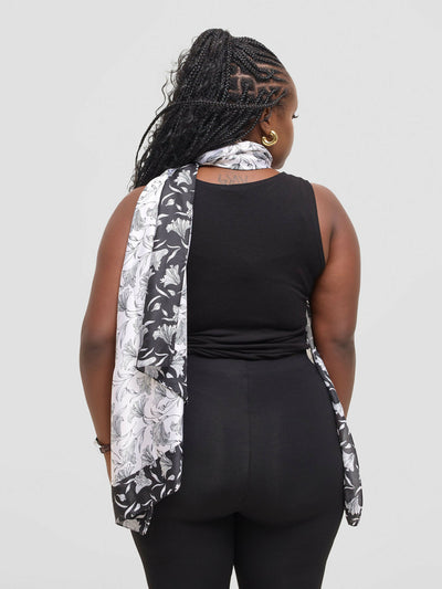 Ukiyo Lifestyle Silk Scarf - White/Black - Shopzetu