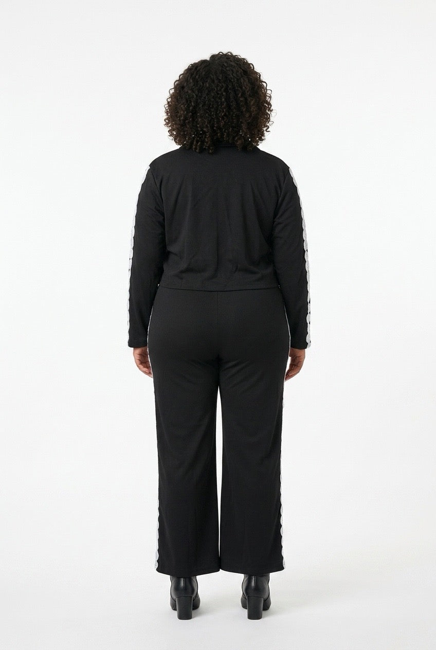 Stylish Sisters Double-Breasted Cropped Blazer and Trouser Set - Black