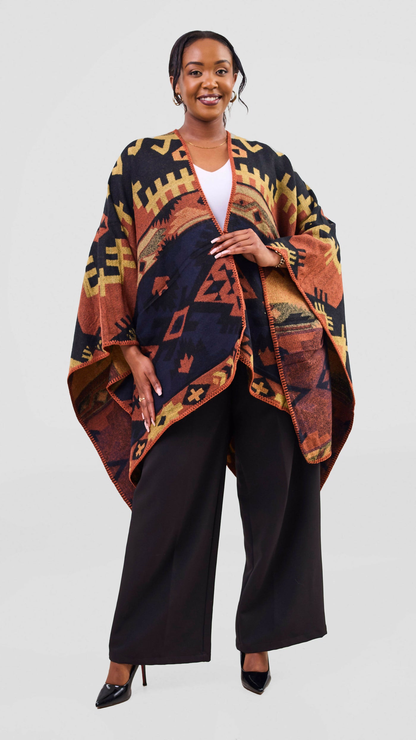 Afrodame Light Poncho - Brown / Black