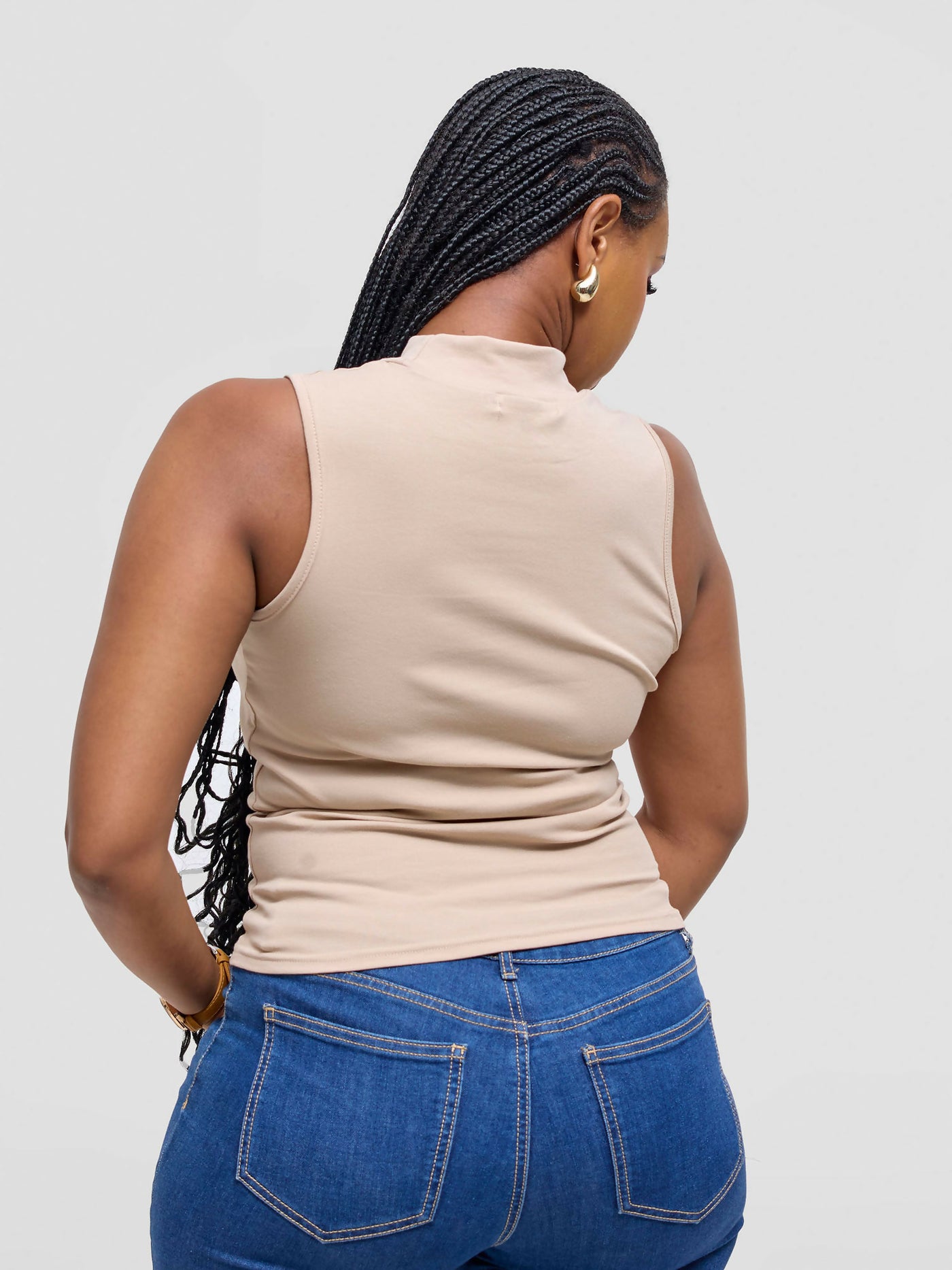 Anel's Knitwear Sleeveless Turtle Neck Top - Beige - Shopzetu