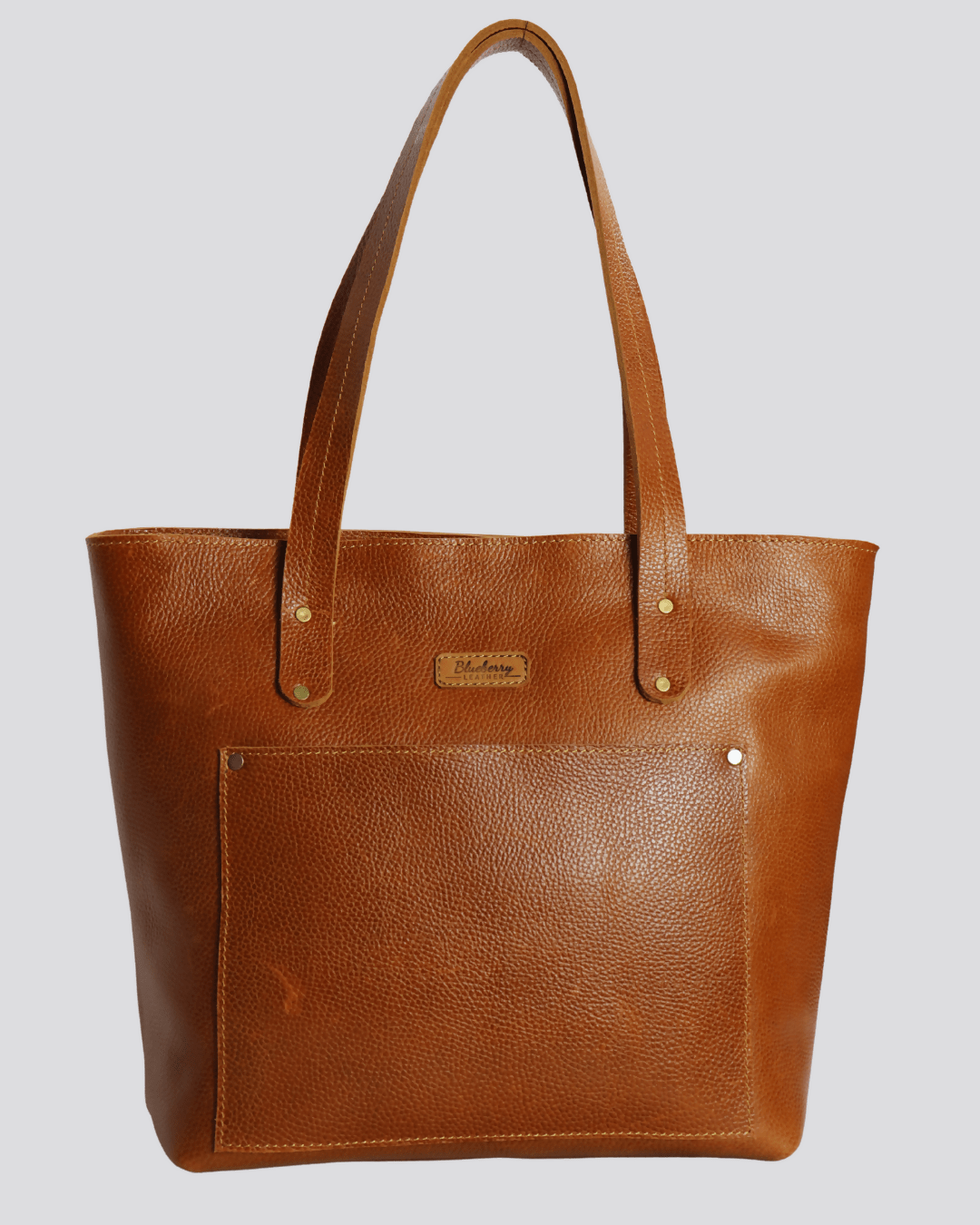 Blueberry Leather Tote Bag - Tan - Shopzetu