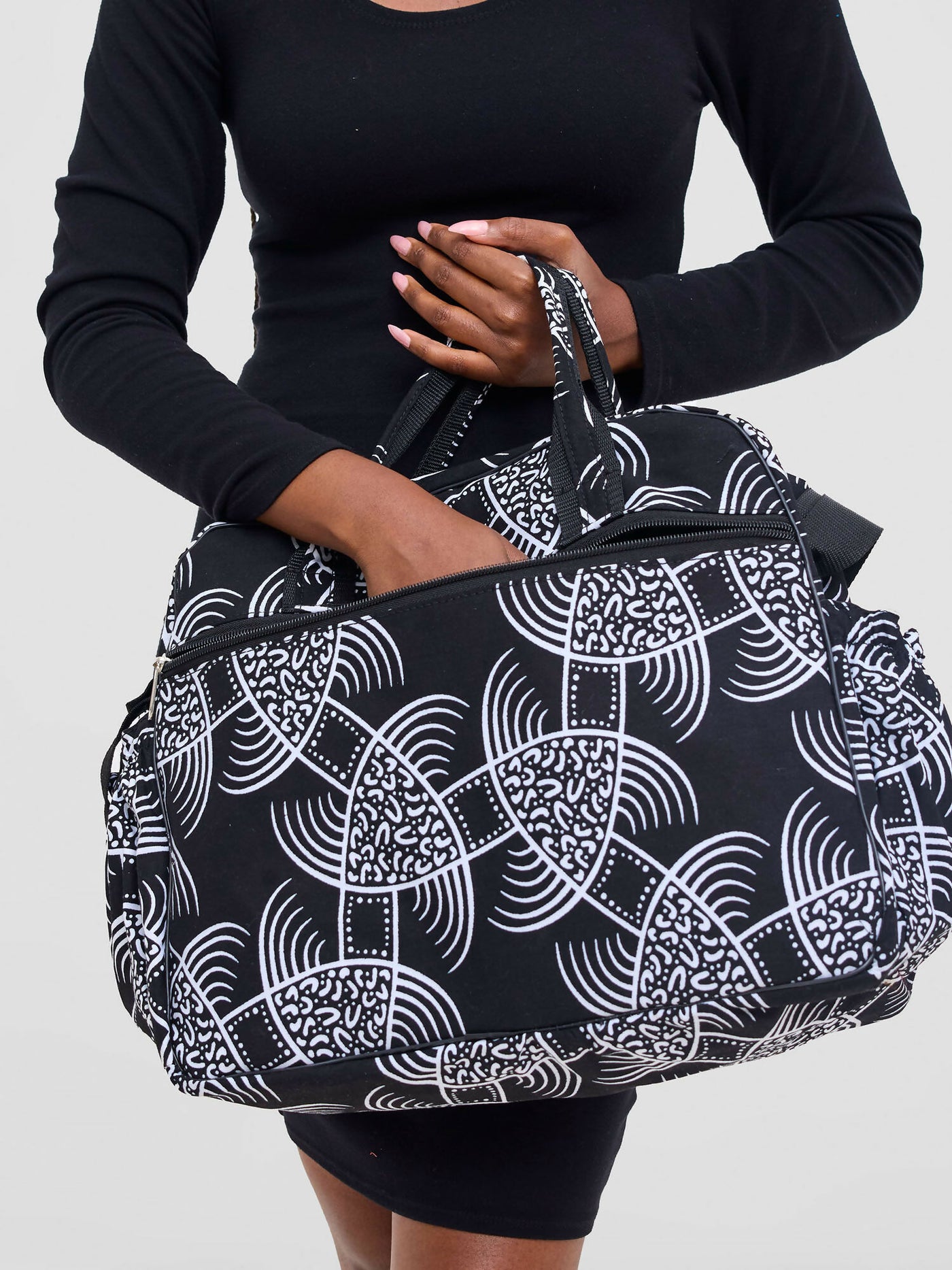 Ankara Artifacts Tolu 2.0 Diaper Bag - White / Black - Shopzetu