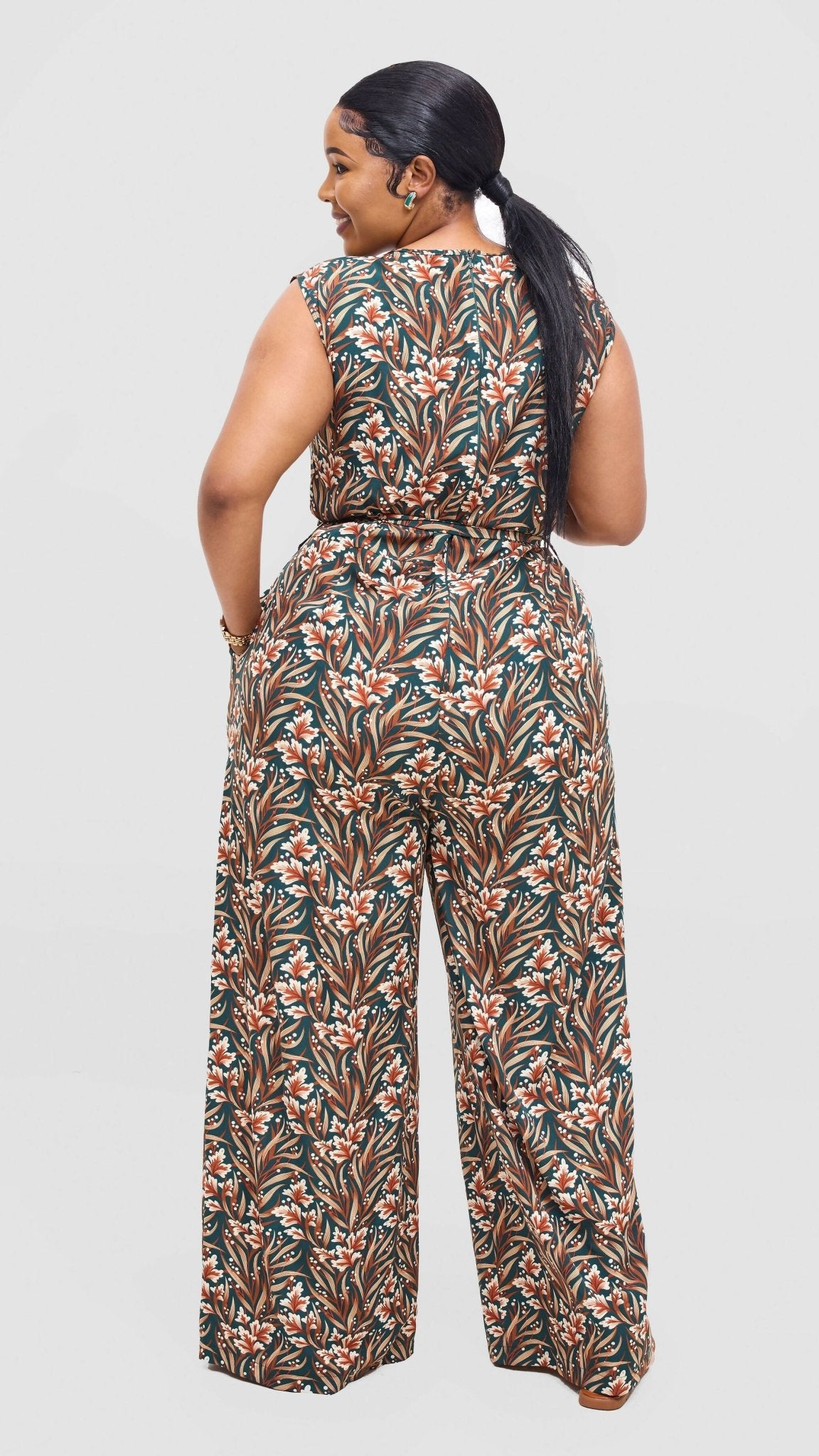 Lizola Zoputan Jumpsuit - Green / Cream / Brown - Shopzetu