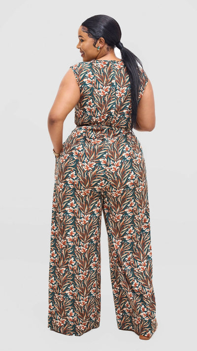 Lizola Zoputan Jumpsuit - Green / Cream / Brown - Shopzetu