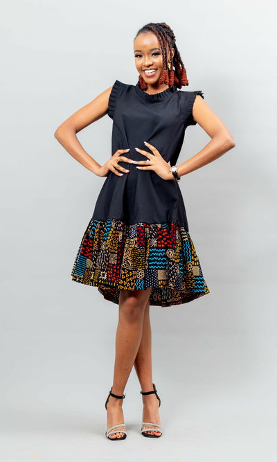 Afriwia Willow Patchwork Dress - Black - Shopzetu