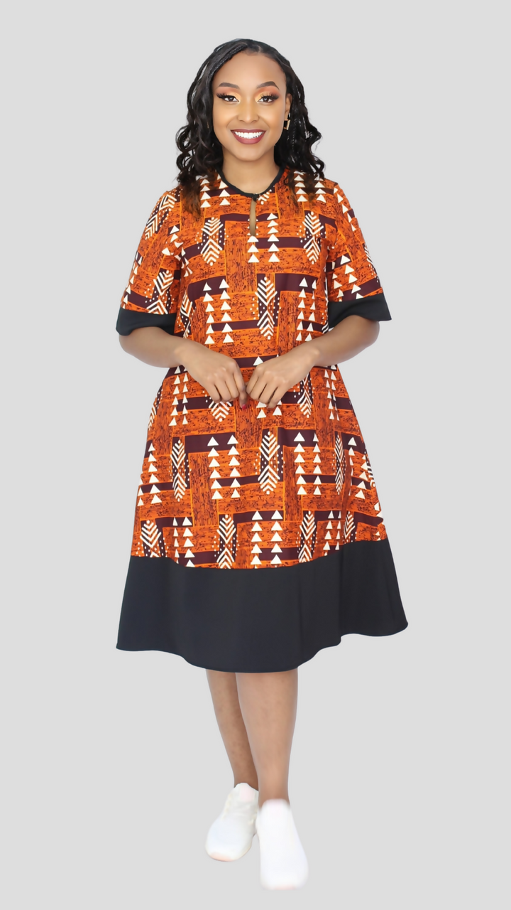 The Fashion Frenzy Curvy Plus Size Shani Shift Dress - Orange Print