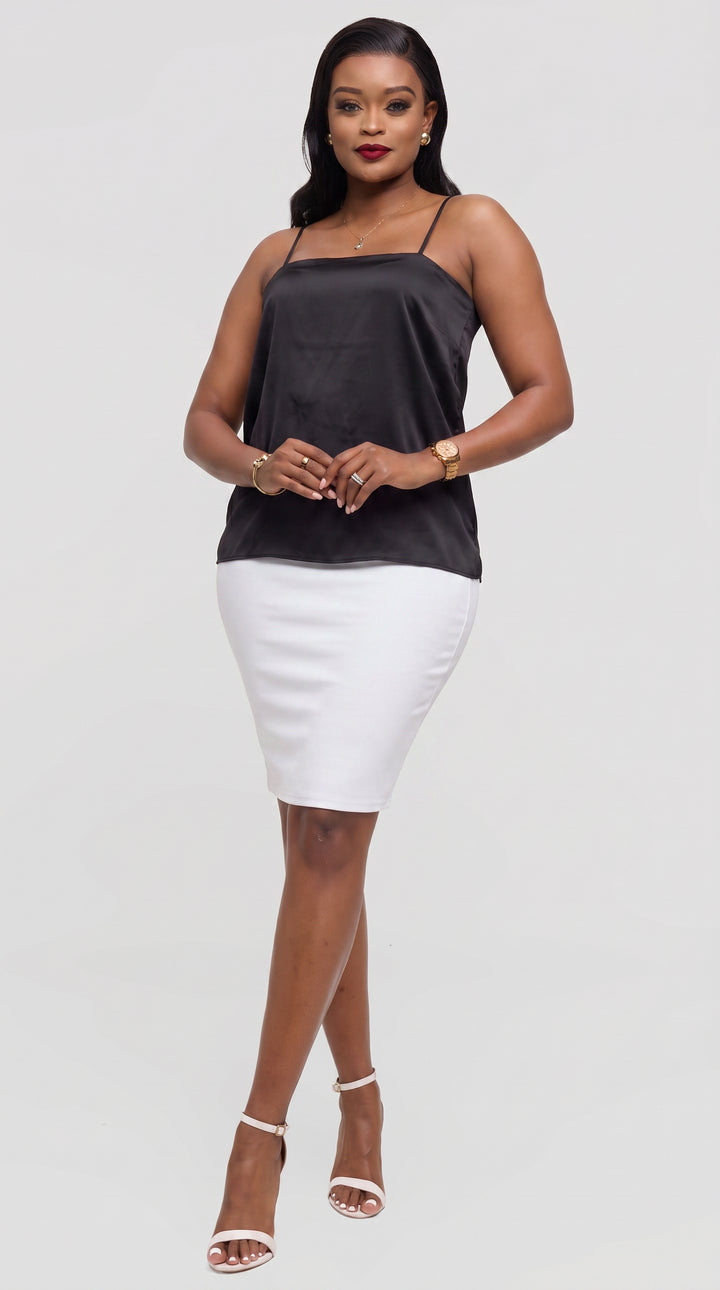 Vivo Square Neck Camisole in Satin - Black