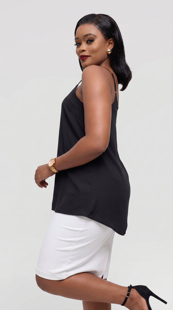 Vivo Square Neck Camisole in Satin - Black