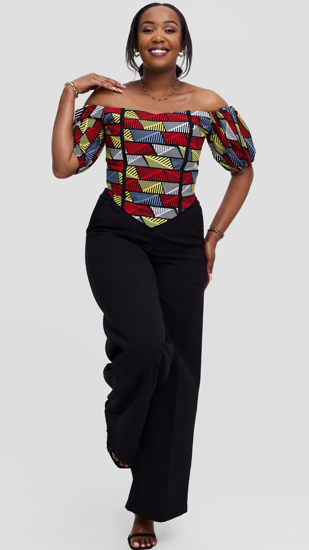 Michelle Fashion House Ankara Corset Top - Geometric Print